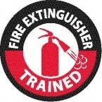 NMC - Fire Extinguisher Trained, Hard Hat Label - Diamond, Black & Red on White, 0.004" Thick, Indoor or Outdoor, Adhesive Backed, For Accident Prevention - All Tool & Supply