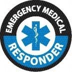 NMC - Emergency Medical Responder, Hard Hat Label - Round, Black & Blue on White, 0.004" Thick, Indoor or Outdoor, Adhesive Backed, For Accident Prevention - All Tool & Supply