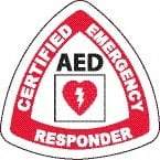 NMC - Certified Emergency Responder, Hard Hat Label - Round, Black & Red on White, 0.004" Thick, Indoor or Outdoor, Adhesive Backed, For Accident Prevention - All Tool & Supply