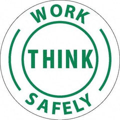 NMC - Work Think Safely, Hard Hat Label - Round, Green on White, 0.004" Thick, Indoor or Outdoor, Adhesive Backed, For Accident Prevention - All Tool & Supply