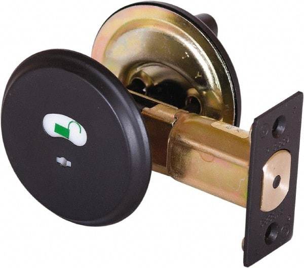 Stanley - 1-3/8 to 2" Door Thickness, Satin Chrome Finish, Occupancy Indicator Deadbolt - Nonhanded Handling, Push in Lever Override, Keyless Cylinder - All Tool & Supply