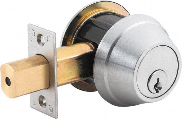 Stanley - 1-3/8 to 2" Door Thickness, Bright Brass Finish, Occupancy Indicator Deadbolt - Nonhanded Handling, Push in Lever Override, Keyless Cylinder - All Tool & Supply