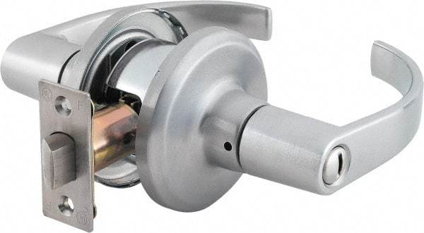 Stanley - Grade 2 Privacy Lever Lockset - 2-3/8 & 2-3/4" Back Set, Keyless Cylinder, Brass Alloy, Satin Chrome Finish - All Tool & Supply