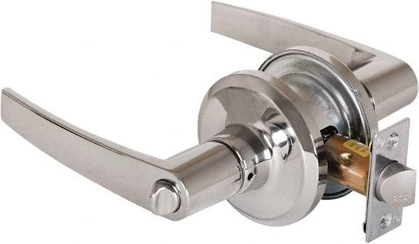 Stanley - Grade 2 Privacy Lever Lockset - 2-3/8 & 2-3/4" Back Set, Keyless Cylinder, Brass Alloy, Bright Chrome Finish - All Tool & Supply