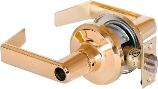 Stanley - Grade 2 Office Lever Lockset - 2-3/8 & 2-3/4" Back Set, Brass Alloy, Bright Brass Finish - All Tool & Supply