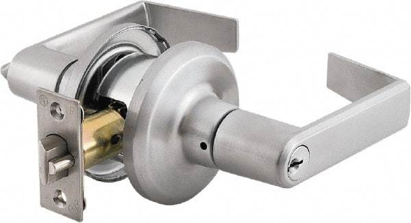 Stanley - Grade 2 Office Lever Lockset - 2-3/8 & 2-3/4" Back Set, Brass Alloy, Satin Chrome Finish - All Tool & Supply