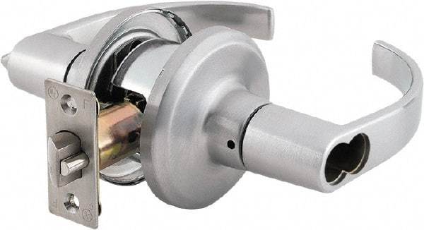 Stanley - Grade 2 Classroom Lever Lockset - 2-3/8 & 2-3/4" Back Set, Brass Alloy, Satin Chrome Finish - All Tool & Supply