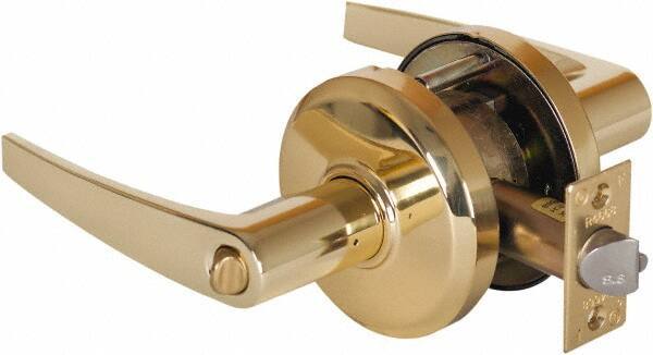 Stanley - Grade 2 Entrance Lever Lockset - 2-3/4" Back Set, Key In Lever Cylinder, Brass Alloy, Bright Brass Finish - All Tool & Supply