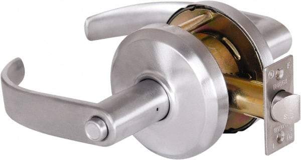 Stanley - Grade 2 Privacy Lever Lockset - 2-3/4" Back Set, Keyless Cylinder, Brass Alloy, Satin Chrome Finish - All Tool & Supply