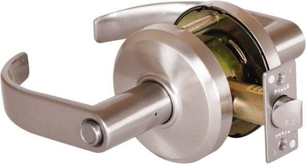 Stanley - Grade 2 Privacy Lever Lockset - 2-3/4" Back Set, Keyless Cylinder, Brass Alloy, Nickel Finish - All Tool & Supply