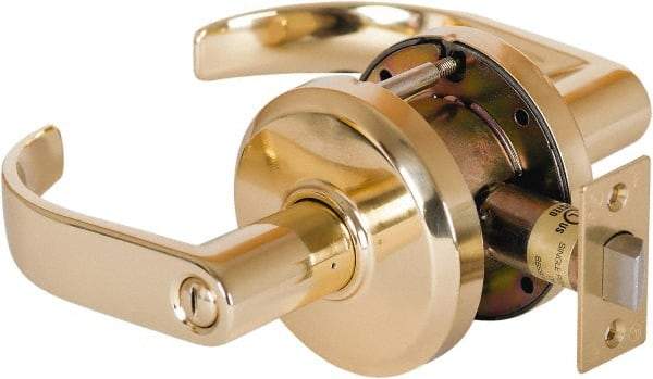 Stanley - Grade 2 Privacy Lever Lockset - 2-3/4" Back Set, Keyless Cylinder, Brass Alloy, Bright Brass Finish - All Tool & Supply