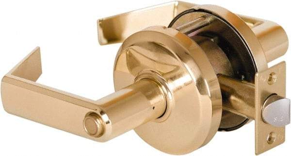 Stanley - Grade 2 Privacy Lever Lockset - 2-3/4" Back Set, Keyless Cylinder, Brass Alloy, Bright Brass Finish - All Tool & Supply