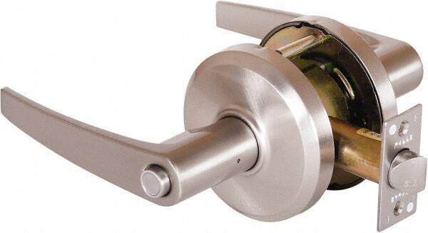 Stanley - Grade 2 Privacy Lever Lockset - 2-3/4" Back Set, Keyless Cylinder, Brass Alloy, Nickel Finish - All Tool & Supply