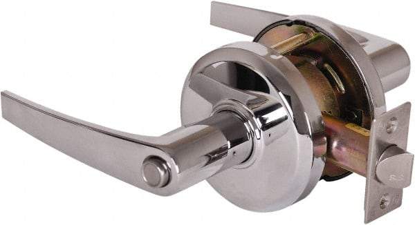 Stanley - Grade 2 Privacy Lever Lockset - 2-3/4" Back Set, Keyless Cylinder, Brass Alloy, Bright Chrome Finish - All Tool & Supply