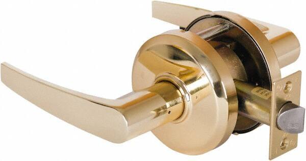 Stanley - Grade 2 Passage Lever Lockset - 2-3/4" Back Set, Keyless Cylinder, Brass Alloy, Bright Brass Finish - All Tool & Supply