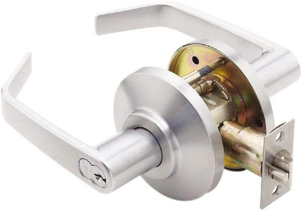 Best - Grade 2 Classroom Lever Lockset - 2-3/4" Back Set, Key In Lever Cylinder, Brass Alloy, Satin Chrome Finish - All Tool & Supply