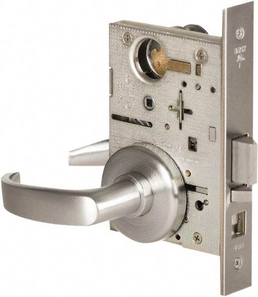 Best - Grade 1 Office Lever Lockset - 2-3/4" Back Set, Keyless Cylinder, Brass Alloy, Satin Chrome Finish - All Tool & Supply