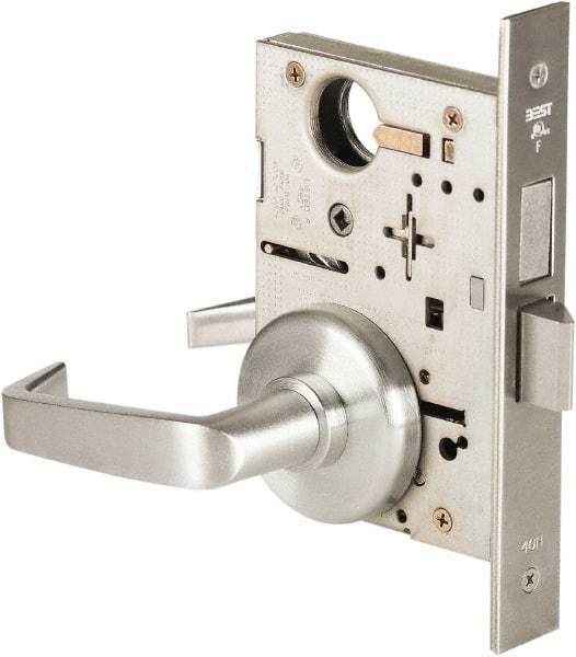 Best - Grade 1 Privacy Lever Lockset - 2-3/4" Back Set, Keyless Cylinder, Brass Alloy, Satin Chrome Finish - All Tool & Supply