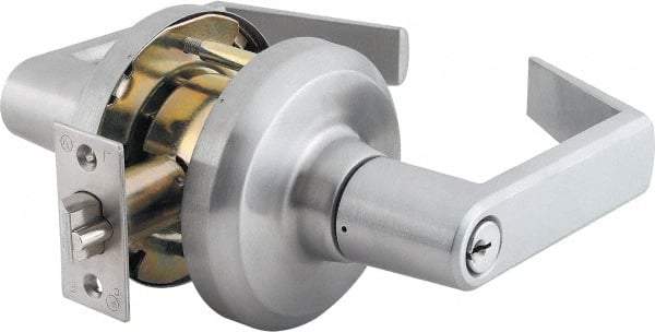 Stanley - Grade 1 Storeroom Lever Lockset - 2-3/4" Back Set, Key In Lever Cylinder, Brass Alloy, Satin Chrome Finish - All Tool & Supply