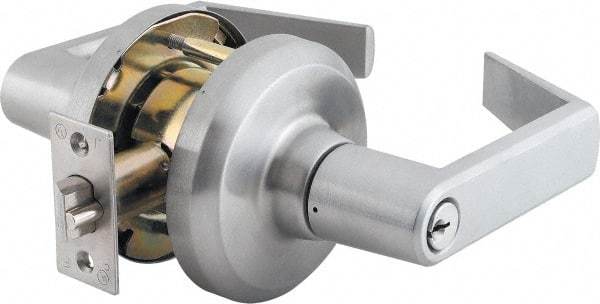 Stanley - Grade 1 Classroom Lever Lockset - 2-3/4" Back Set, Key In Lever Cylinder, Brass Alloy, Satin Chrome Finish - All Tool & Supply