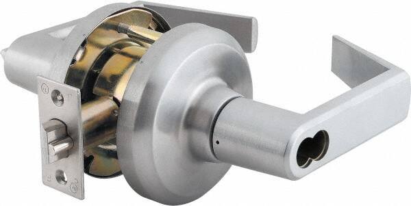 Stanley - Grade 1 Entrance Lever Lockset - 2-3/4" Back Set, Key In Lever Cylinder, Brass Alloy, Satin Chrome Finish - All Tool & Supply