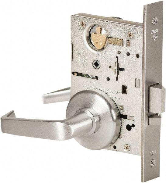 Best - Grade 1 Storeroom Lever Lockset - 2-3/4" Back Set, Keyless Cylinder, Brass Alloy, Satin Chrome Finish - All Tool & Supply