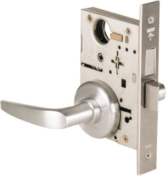 Best - Grade 1 Privacy Lever Lockset - 2-3/4" Back Set, Keyless Cylinder, Brass Alloy, Satin Chrome Finish - All Tool & Supply