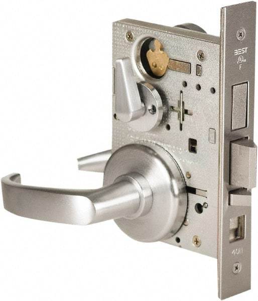 Stanley - Grade 1 Dormitory Lever Lockset - 2-3/4" Back Set, Best SFIC Cylinder, Brass Alloy, Satin Chrome Finish - All Tool & Supply