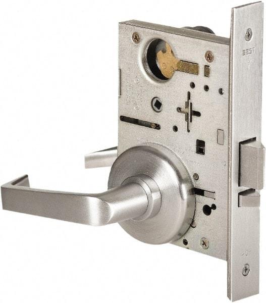 Stanley - Grade 1 Storeroom Lever Lockset - 2-3/4" Back Set, Best SFIC Cylinder, Brass Alloy, Satin Chrome Finish - All Tool & Supply