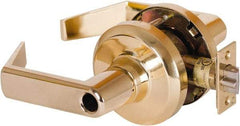 Stanley - Grade 1 Entrance Lever Lockset - 2-3/4" Back Set, Key In Lever Cylinder, Brass Alloy, Bright Brass Finish - All Tool & Supply