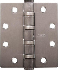 Stanley - 4-1/2" Long x 4" Wide 304 Stainless Steel Full Mortise Hinge - Satin Stainless Steel Finish, 5 Knuckles, 8 Holes - All Tool & Supply