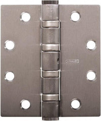 Stanley - 5" Long x 5" Wide Carbon Alloy Steel Full Mortise Hinge - Satin Chrome Plated Finish, 5 Knuckles, 8 Holes - All Tool & Supply