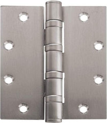 Stanley - 5" Long x 5" Wide Carbon Alloy Steel Full Mortise Hinge - Satin Chrome Plated Finish, 5 Knuckles, 8 Holes - All Tool & Supply