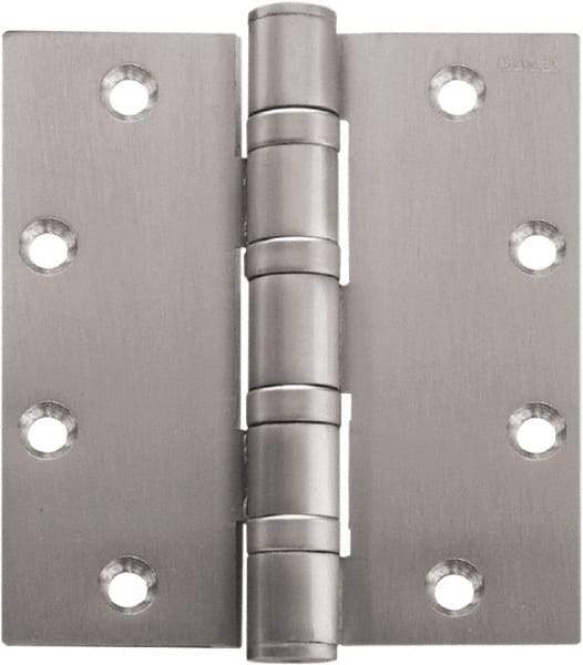 Stanley - 5" Long x 5" Wide Carbon Alloy Steel Full Mortise Hinge - Bright Brass Plated Finish, 5 Knuckles, 8 Holes - All Tool & Supply