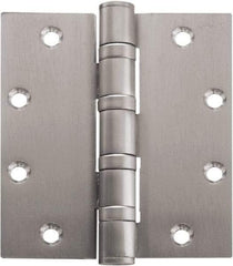 Stanley - 5" Long x 4-1/2" Wide Carbon Alloy Steel Full Mortise Hinge - Satin Chrome Plated Finish, 5 Knuckles, 8 Holes - All Tool & Supply