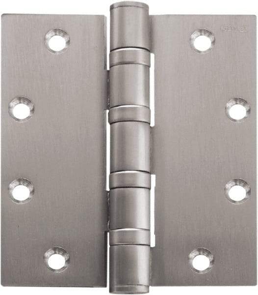 Stanley - 5" Long x 4-1/2" Wide Carbon Alloy Steel Full Mortise Hinge - Bright Brass Plated Finish, 5 Knuckles, 8 Holes - All Tool & Supply