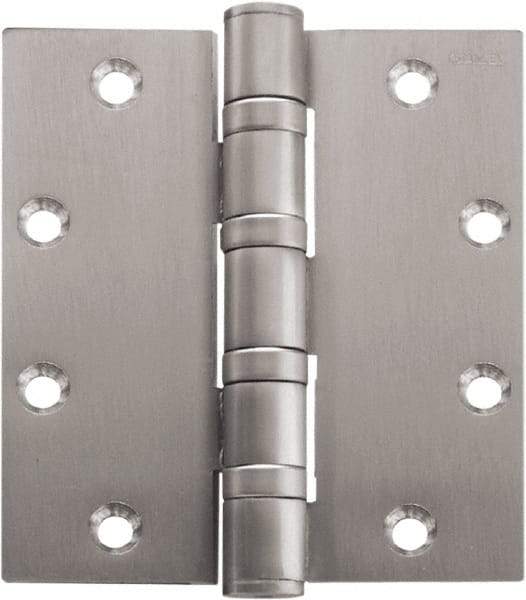 Stanley - 4-1/2" Long x 4" Wide Carbon Alloy Steel Full Mortise Hinge - Satin Chrome Plated Finish, 5 Knuckles, 8 Holes - All Tool & Supply