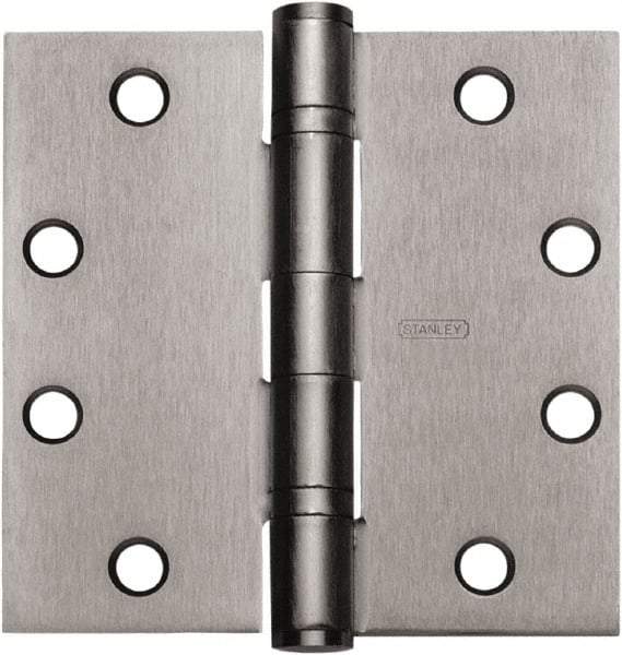 Stanley - 5" Long x 4-1/2" Wide 304 Stainless Steel Full Mortise Hinge - Satin Stainless Steel Finish, 5 Knuckles, 8 Holes - All Tool & Supply