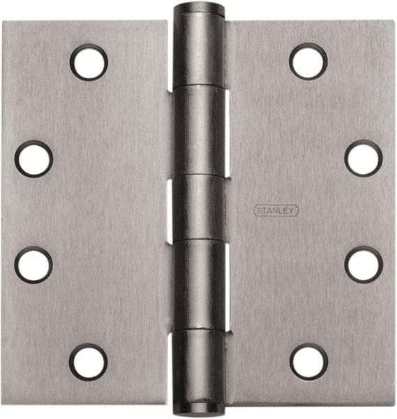 Stanley - 4-1/2" Long x 4" Wide Carbon Alloy Steel Full Mortise Hinge - Satin Chrome Plated Finish, 5 Knuckles, 8 Holes - All Tool & Supply