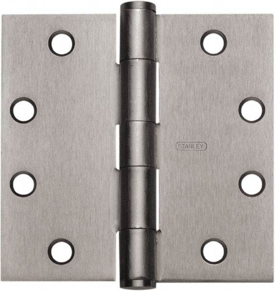 Stanley - 4" Long x 4" Wide 304 Stainless Steel Full Mortise Hinge - Satin Stainless Steel Finish, 5 Knuckles, 8 Holes - All Tool & Supply