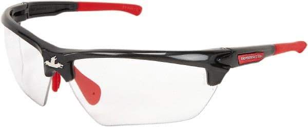 MCR Safety - Clear Lenses, Framed Safety Glasses - Anti-Fog, Gunmetal, Red Thermoplastic Rubber Frame, Adjustable Temples, Size Universal, Wrap Around - All Tool & Supply