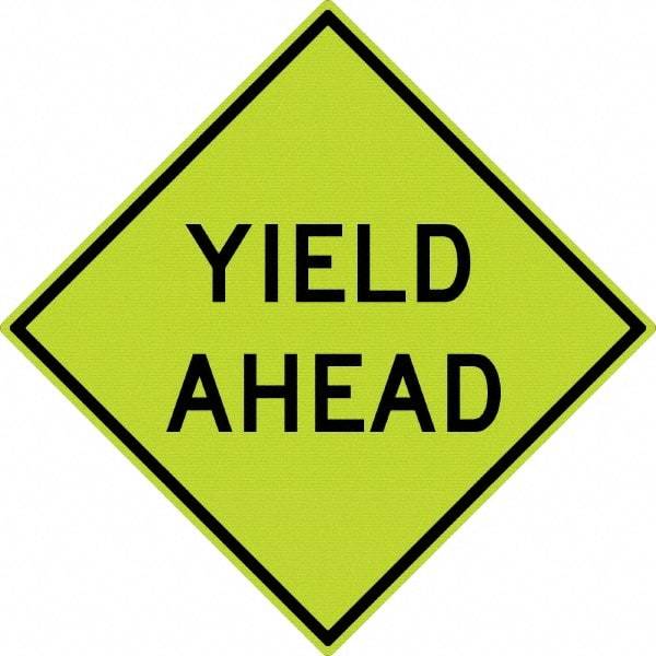 NMC - "Yield Ahead", 30" Wide x 30" High, Aluminum Stop & Yield Signs - 0.08" Thick, Black on Yellow, Diamond Grade Reflectivity, Diamond, Post Mount - All Tool & Supply