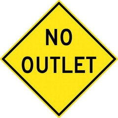 NMC - "No Outlet", 30" Wide x 30" High, Aluminum Traffic Control Signs - 0.08" Thick, Black on Yellow, High Intensity Reflectivity, Diamond, Post Mount - All Tool & Supply