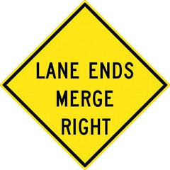 NMC - "Lane End Merge Right", 30" Wide x 30" High, Aluminum Traffic Control Signs - 0.08" Thick, Black on Yellow, High Intensity Reflectivity, Diamond, Post Mount - All Tool & Supply