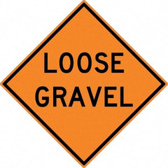 NMC - "Loose Gravel", 30" Wide x 30" High, Aluminum Construction Roadway Signs - 0.08" Thick, Black on Orange, High Intensity Reflectivity, Diamond, Post Mount - All Tool & Supply