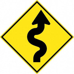 NMC - "Winding Arrow", 30" Wide x 30" High, Aluminum Traffic Control Signs - 0.08" Thick, Black on Yellow, High Intensity Reflectivity, Diamond, Post Mount - All Tool & Supply