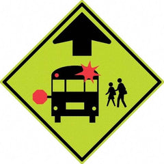 NMC - "School Bus", 30" Wide x 30" High, Aluminum Warning & Safety Reminder Signs - 0.08" Thick, Red & Black on Yellow, Diamond Grade Reflectivity, Diamond, Post Mount - All Tool & Supply