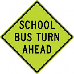 NMC - "School Bus Turn Ahead", 30" Wide x 30" High, Aluminum Traffic Control Signs - 0.08" Thick, Black on Yellow, Diamond Grade Reflectivity, Diamond, Post Mount - All Tool & Supply