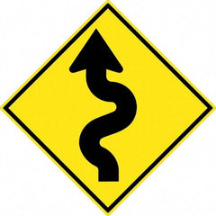 NMC - "Winding Arrow", 30" Wide x 30" High, Aluminum Traffic Control Signs - 0.08" Thick, Black on Yellow, High Intensity Reflectivity, Diamond, Post Mount - All Tool & Supply