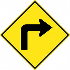 NMC - "Right Turn Arrow", 30" Wide x 30" High, Aluminum Traffic Control Signs - 0.08" Thick, Black on Yellow, High Intensity Reflectivity, Diamond, Post Mount - All Tool & Supply